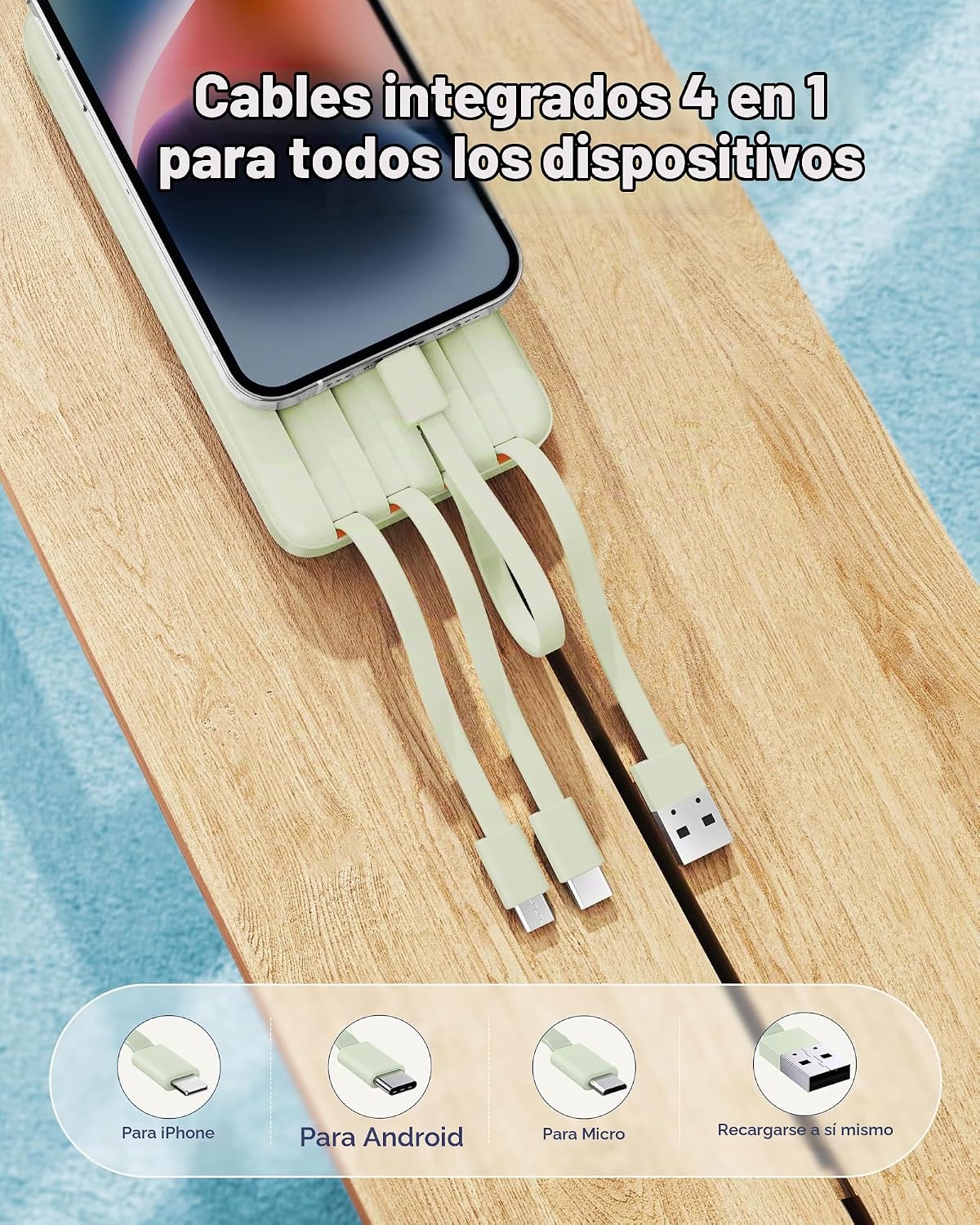 Charmast Cargador portátil de 20000mAh con cables incorporados, ban...