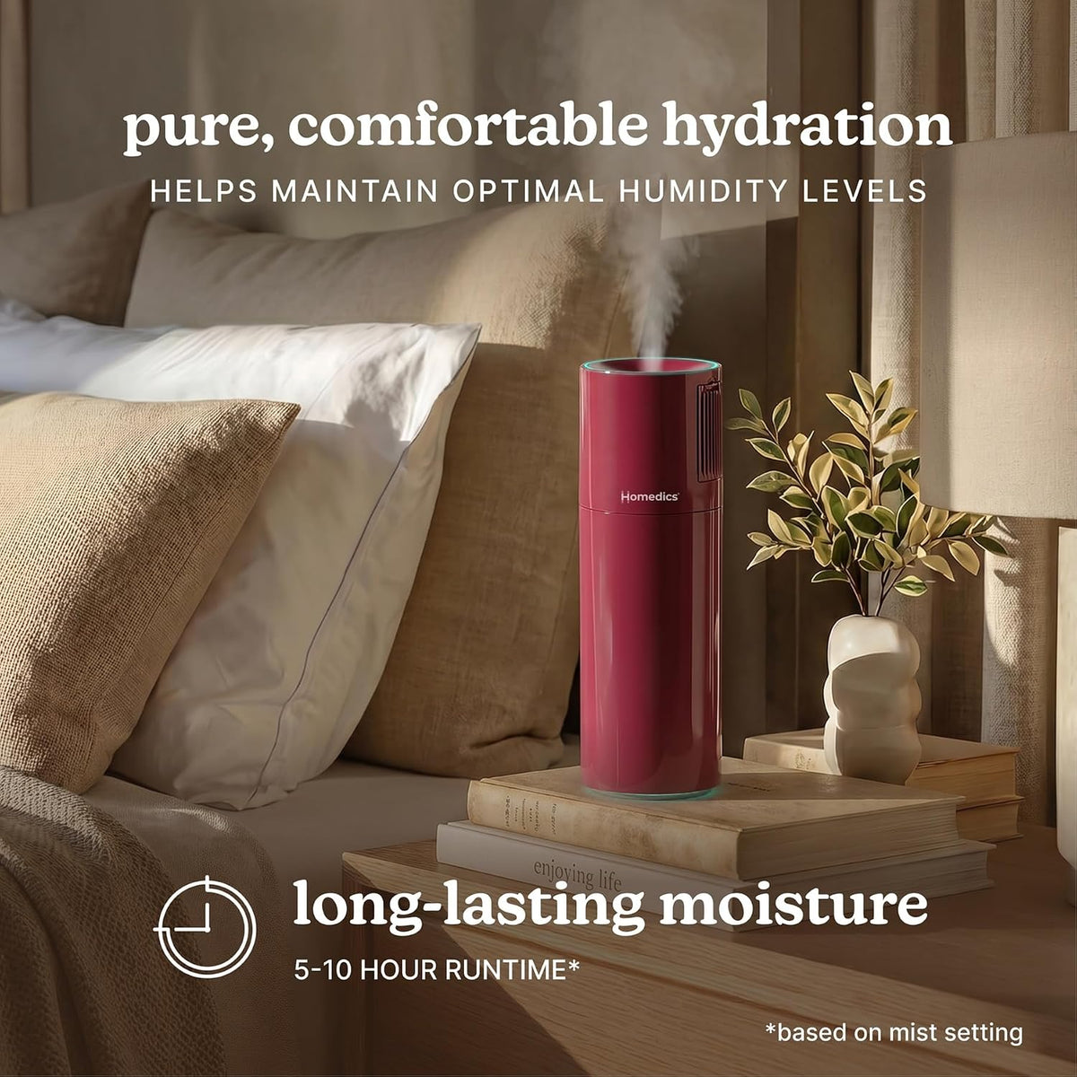 Homedics Humidificador ultrasónico portátil, recargable por USB, hu...