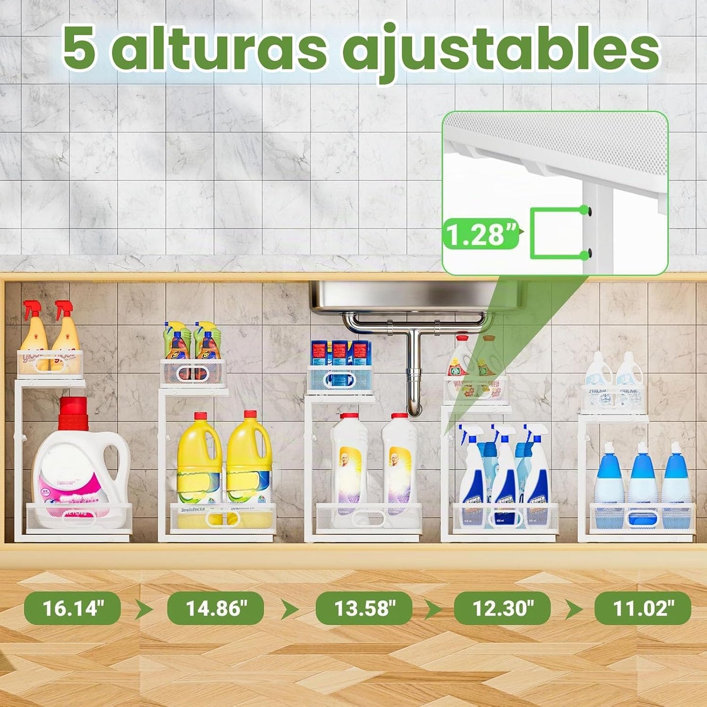 Organizador para debajo del fregadero, 2 unidades, estante de metal...