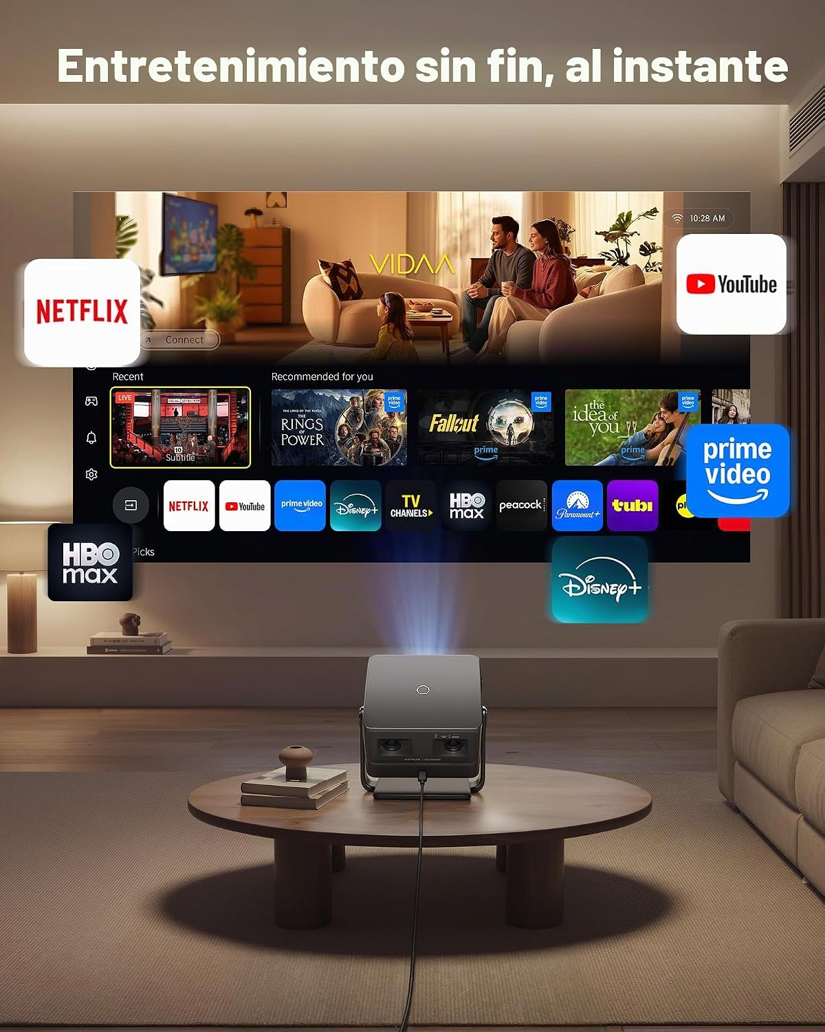Proyector para exteriores 4K [VIDAA Live TV\/56W Dolby\/1450 ISO] c...