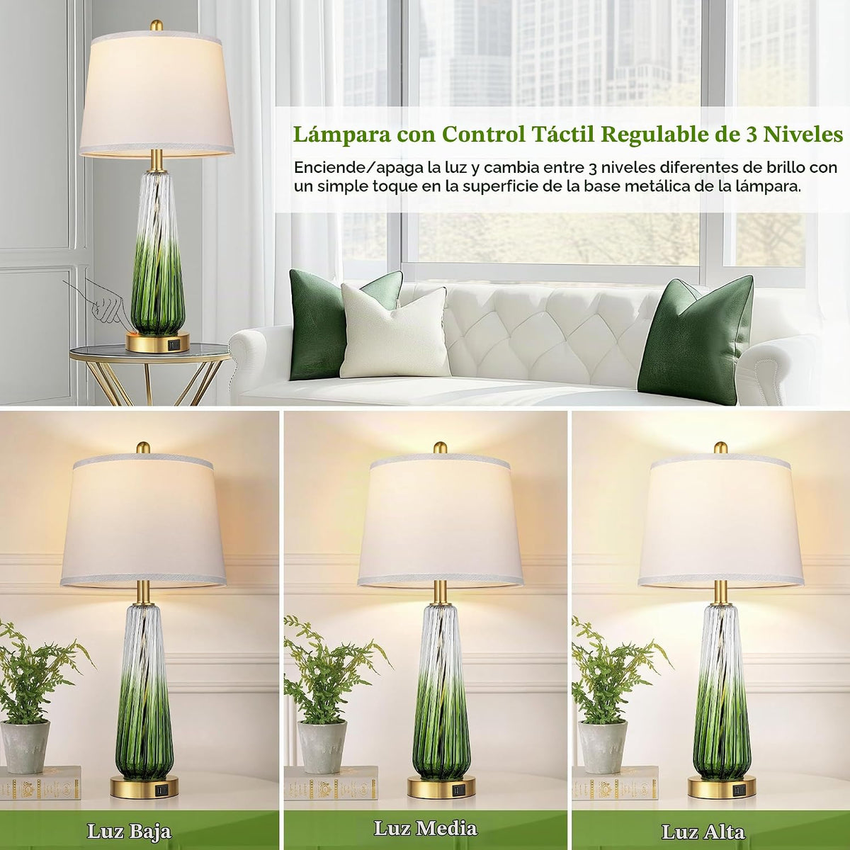 Lámparas de mesa modernas de cristal, lámparas de noche de 27.5 pul...