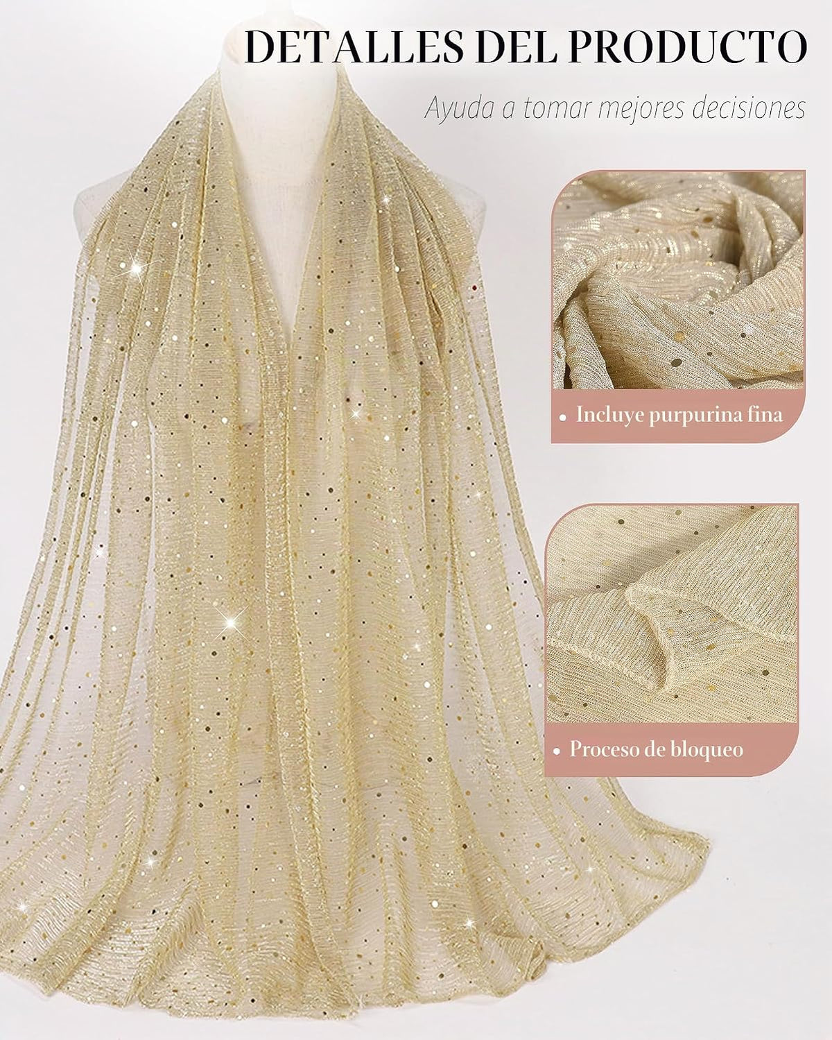 JENSVOIR Chal transparente brillante para mujer, bufanda de lenteju...