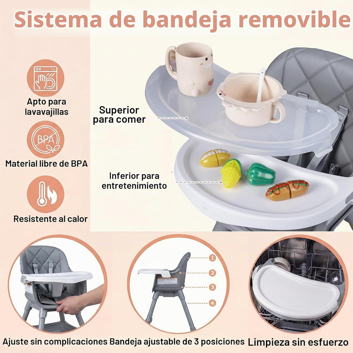 HONEY JOY Silla alta para bebé, silla alta de alimentación converti...