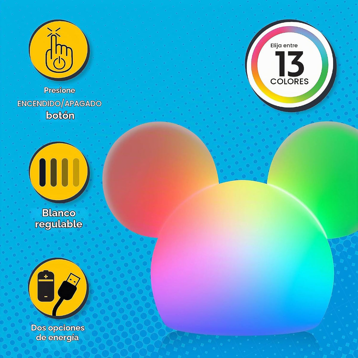 Disney Lámpara de Mickey Mouse Esponjosa, Cambio de Color, Luz Noct...