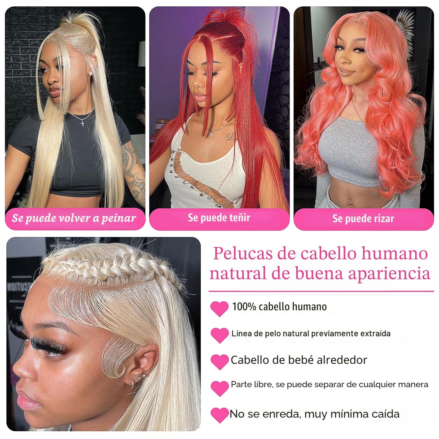 GZX 26 Pulgadas 613 Peluca de Cabello Humano con Encajes Frontales...
