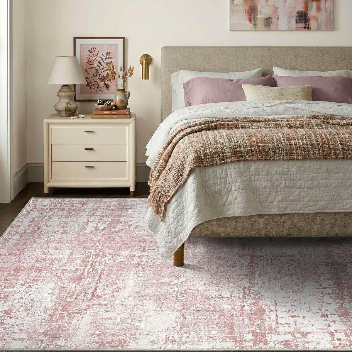 Rugxara Alfombra de área rosa de 8 x 10 pies para sala de estar, al...