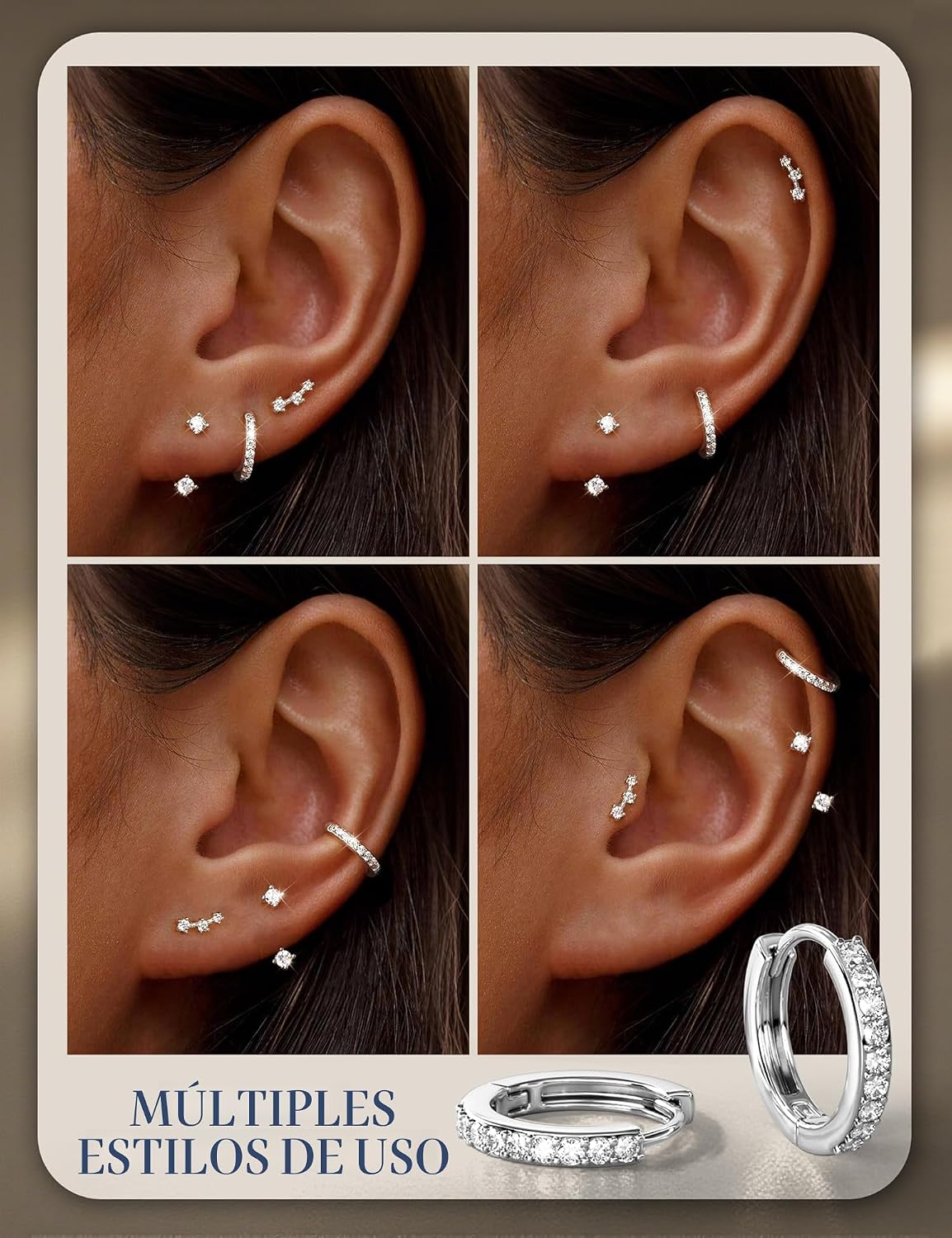 FIASASO 3 Pares de Aretes de Plata de Ley 925 Hipoalergénicos para...