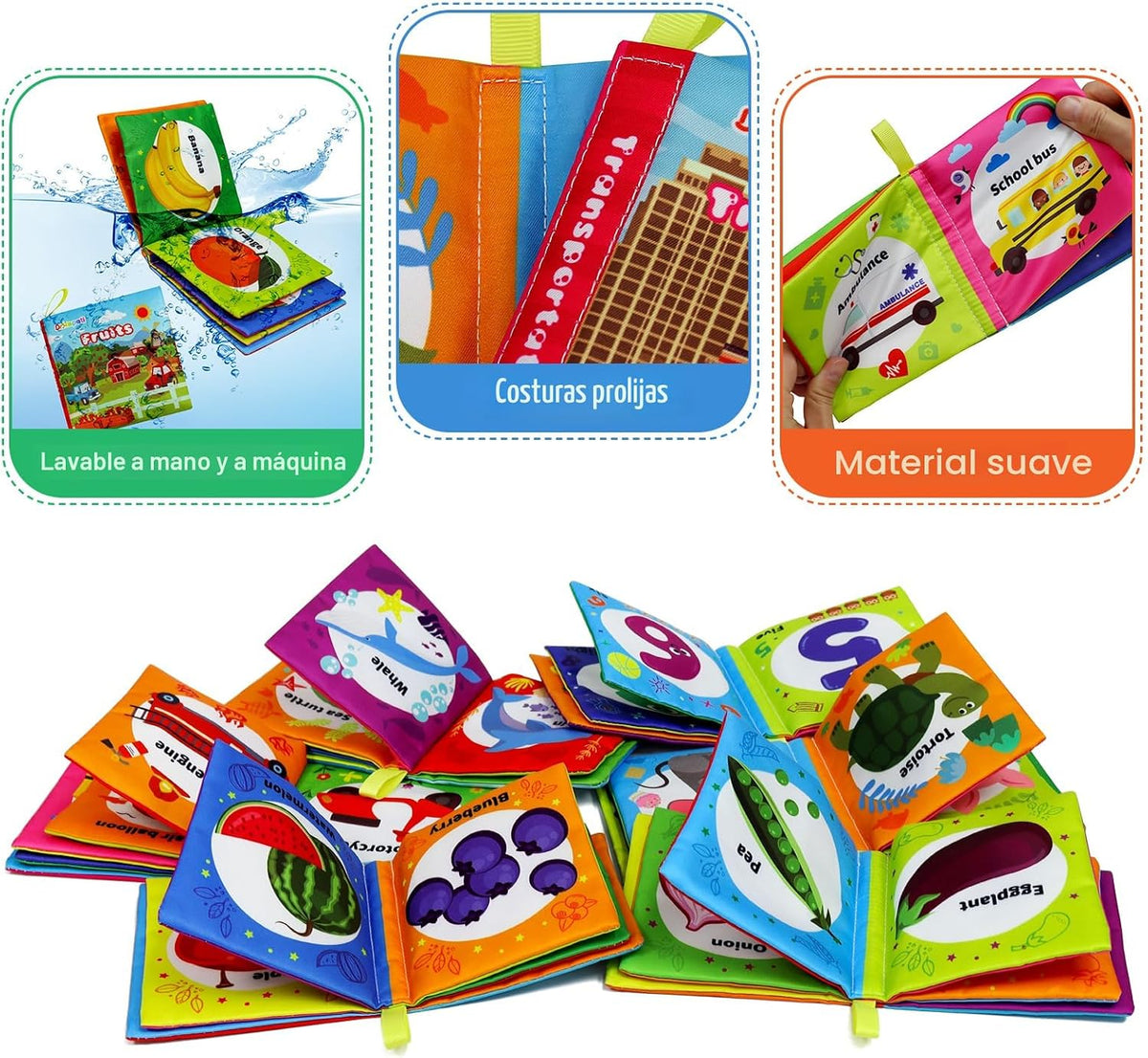 Dr.Rapeti Libros de Tela Suave Libros para Bebés Libros de Baño Paq...