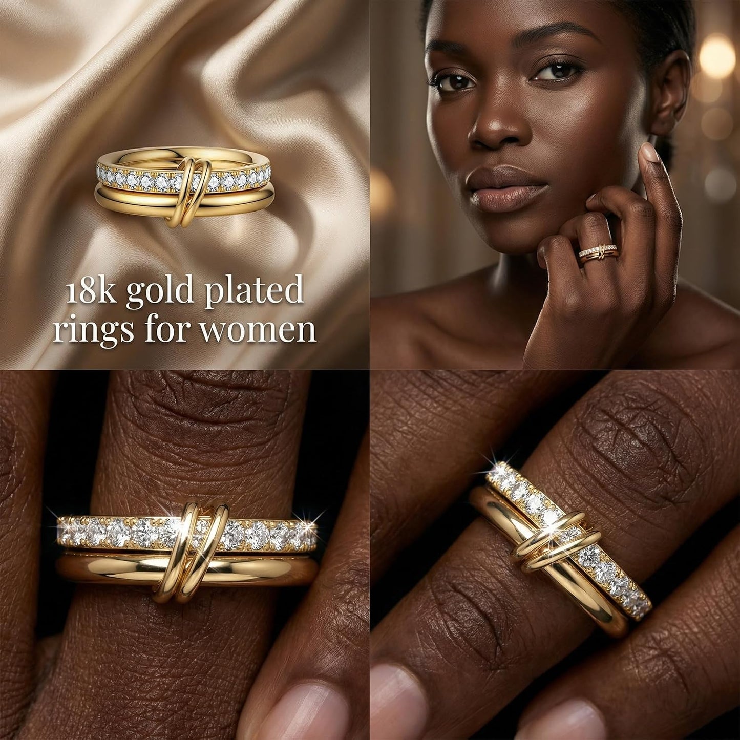 PDWZNBA Anillos apilables chapados en oro de 18 quilates para mujer...