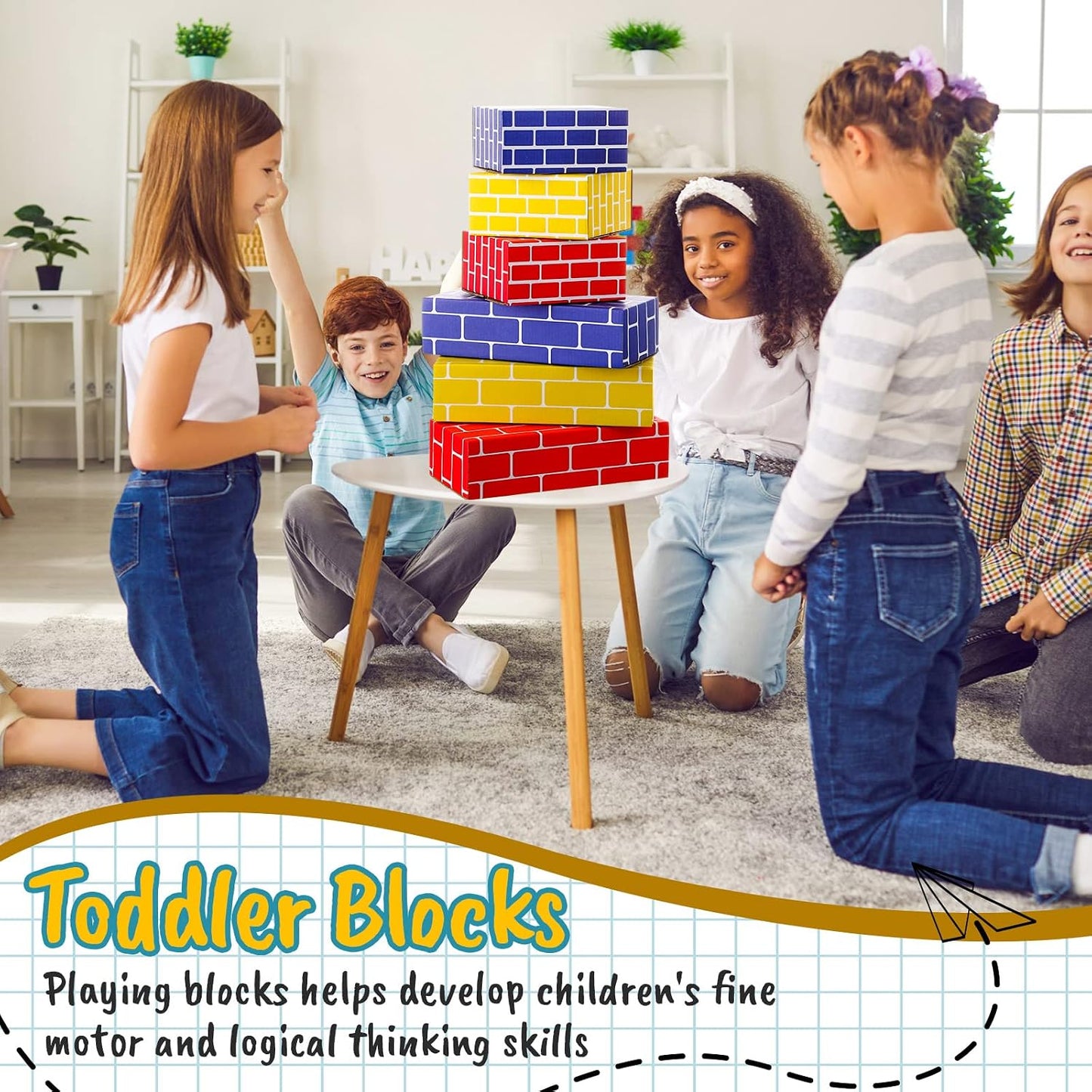 Nuanchu 60 bloques de construcción de cartón para niños, formas clá...