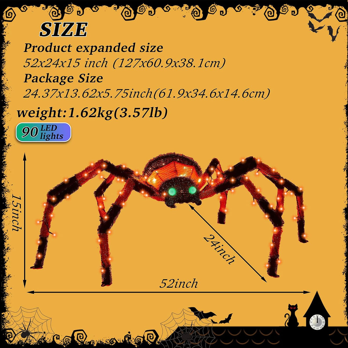 Araña gigante de 4.2 pies para decoración de Halloween al aire libr...