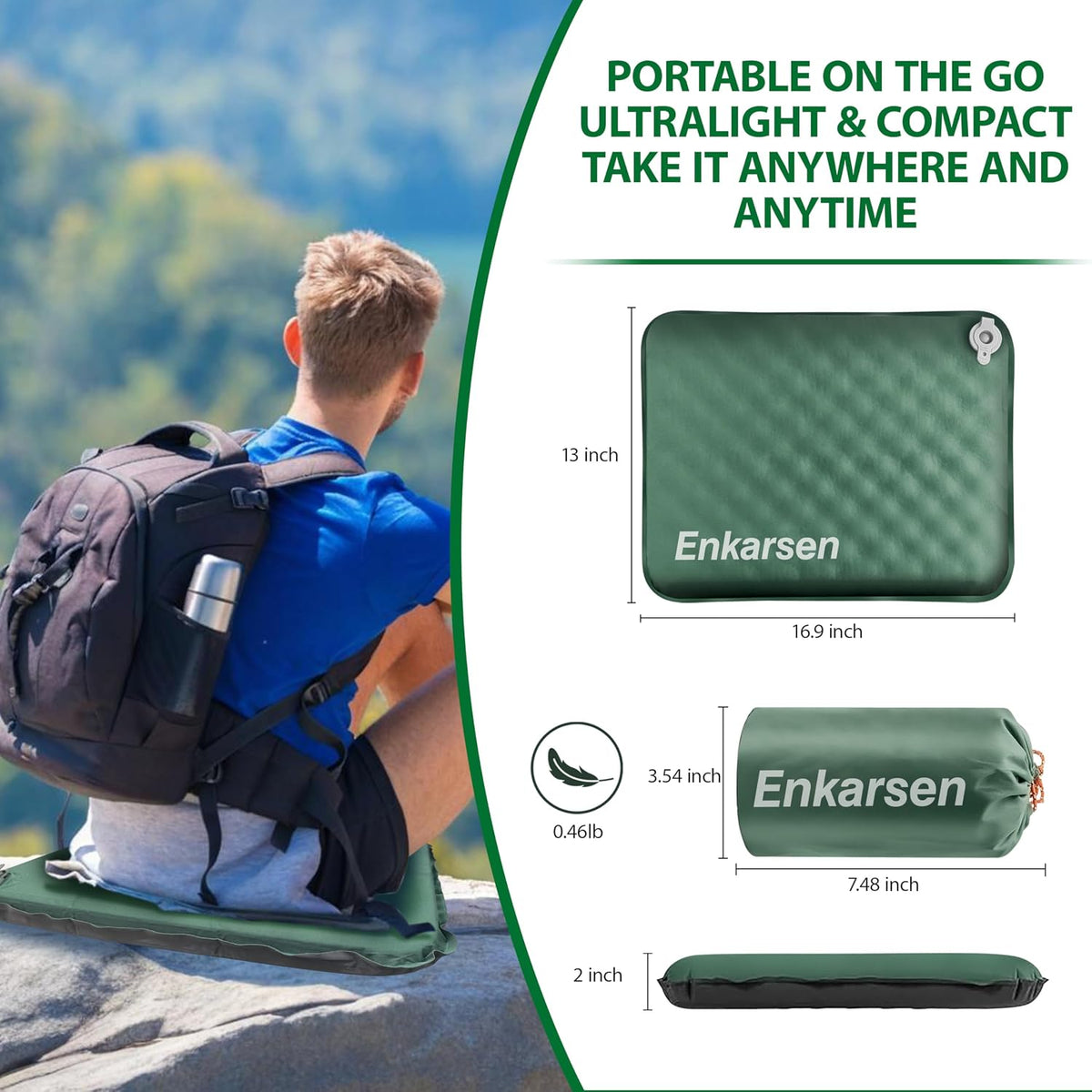 Enkarsen Cojín inflable para asiento de viaje, almohadilla de espum...