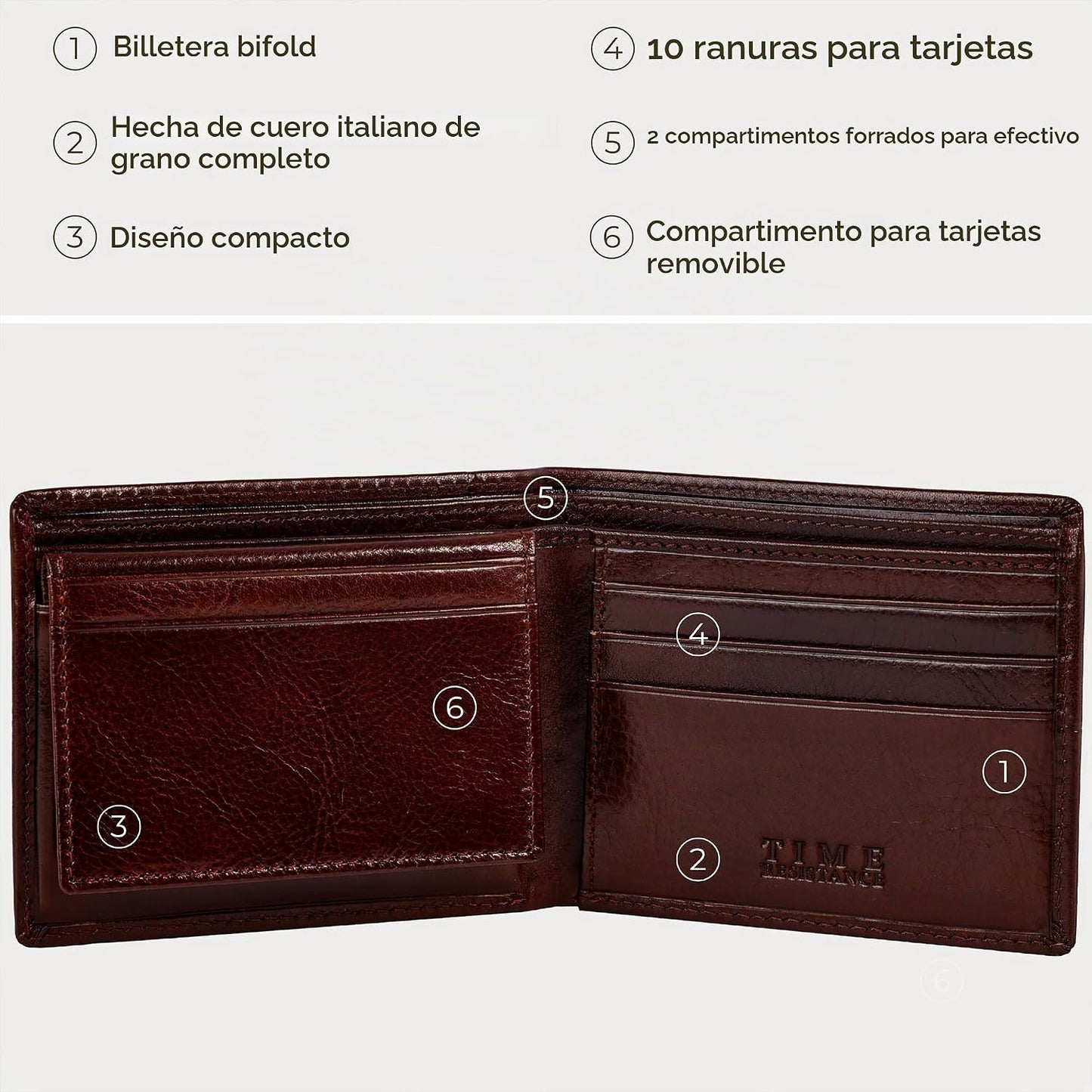 Time Resistance Cartera de cuero italiana hecha a mano con diseño m...