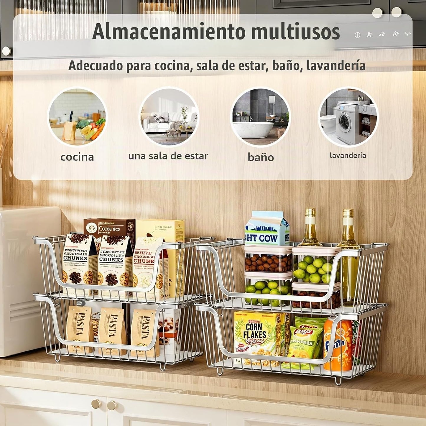 GAOKASE 4 cestas apilables de alambre para organizadores y almacena...