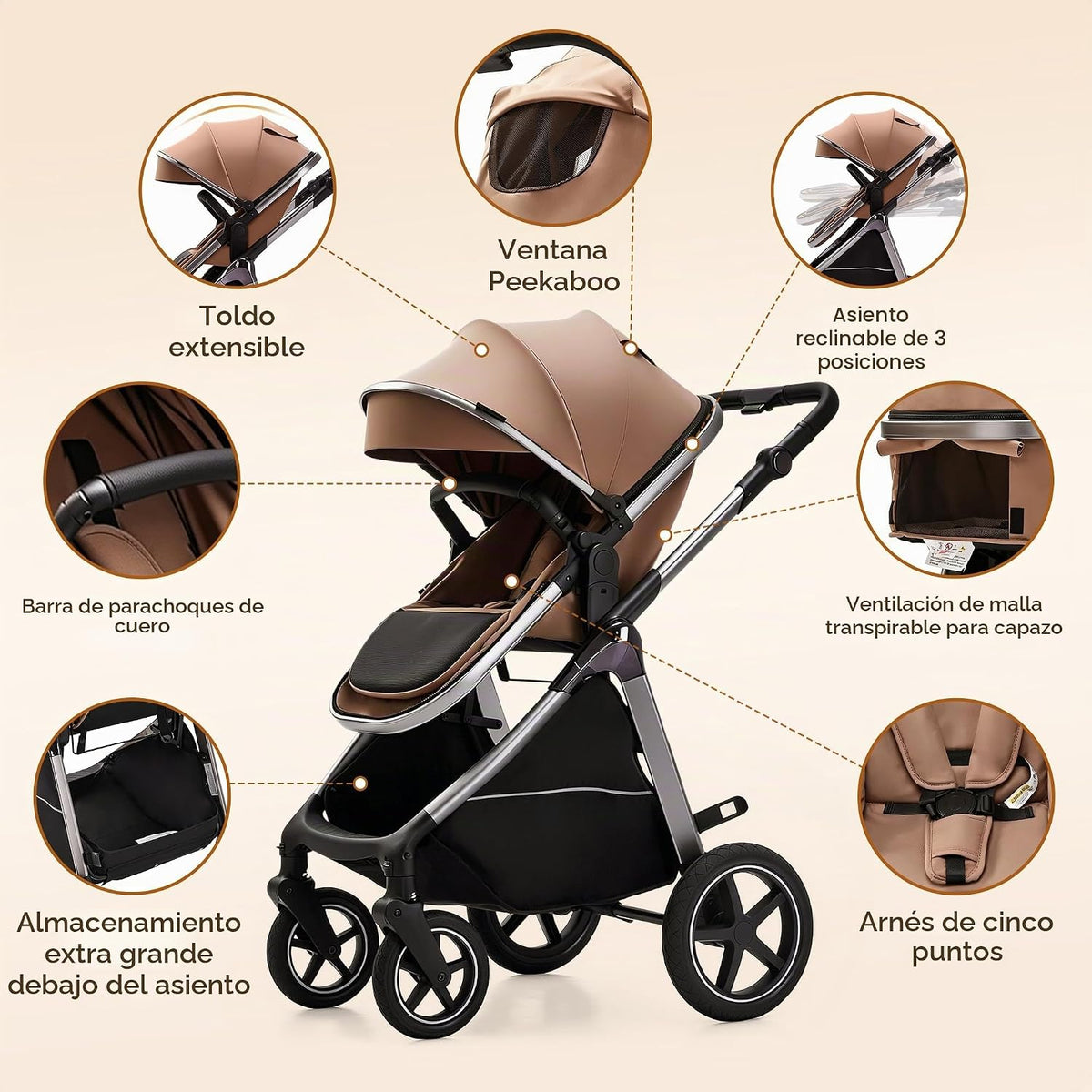Cochecito de bebé convertible 2 en 1, asiento reclinable reversible...