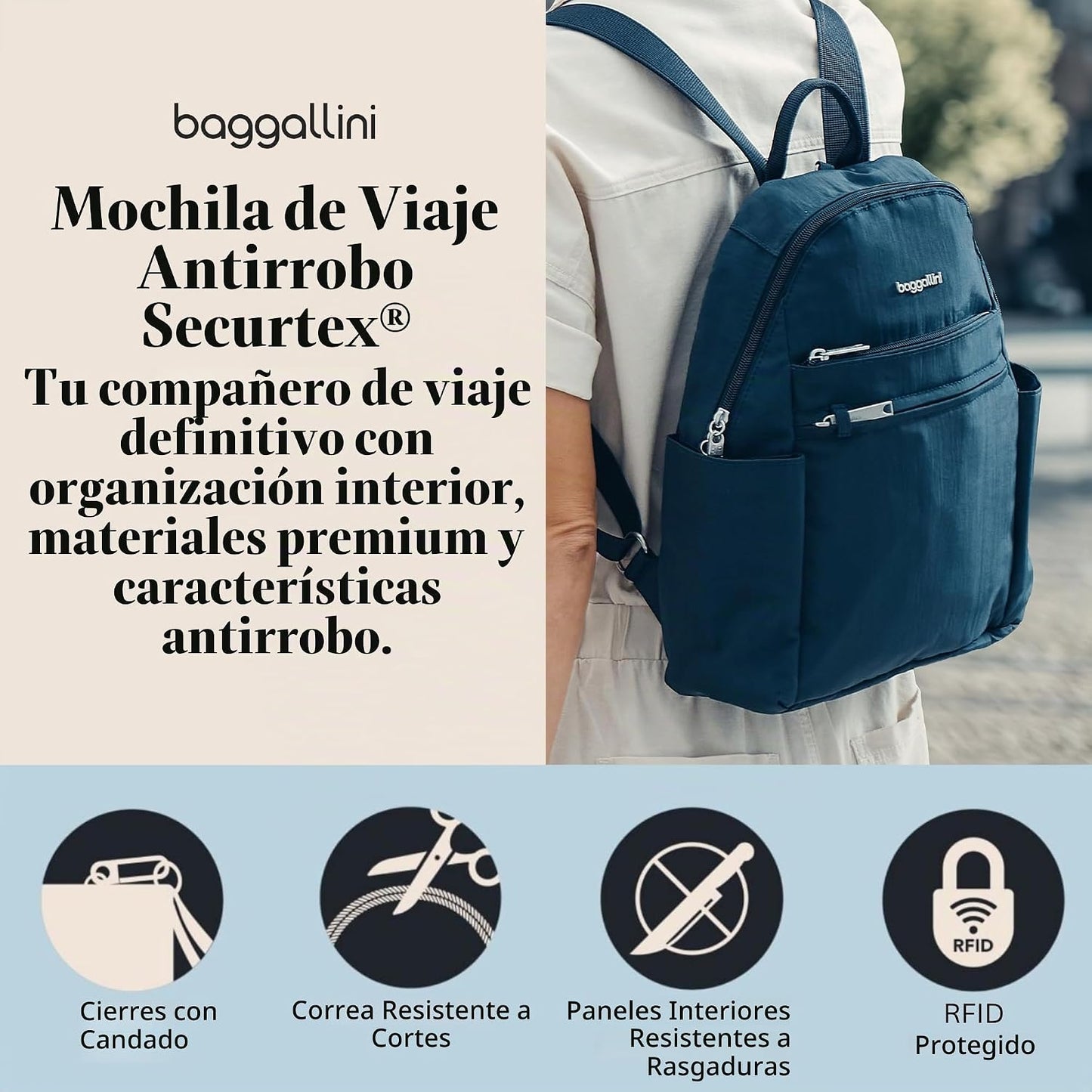 Securtex® Mochila antirrobo de viaje de vacaciones de 10 x 13 pulga...
