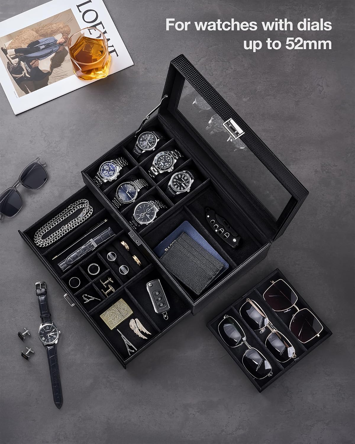 ProCase Caja de joyería para hombres, caja de reloj con cerradura d...