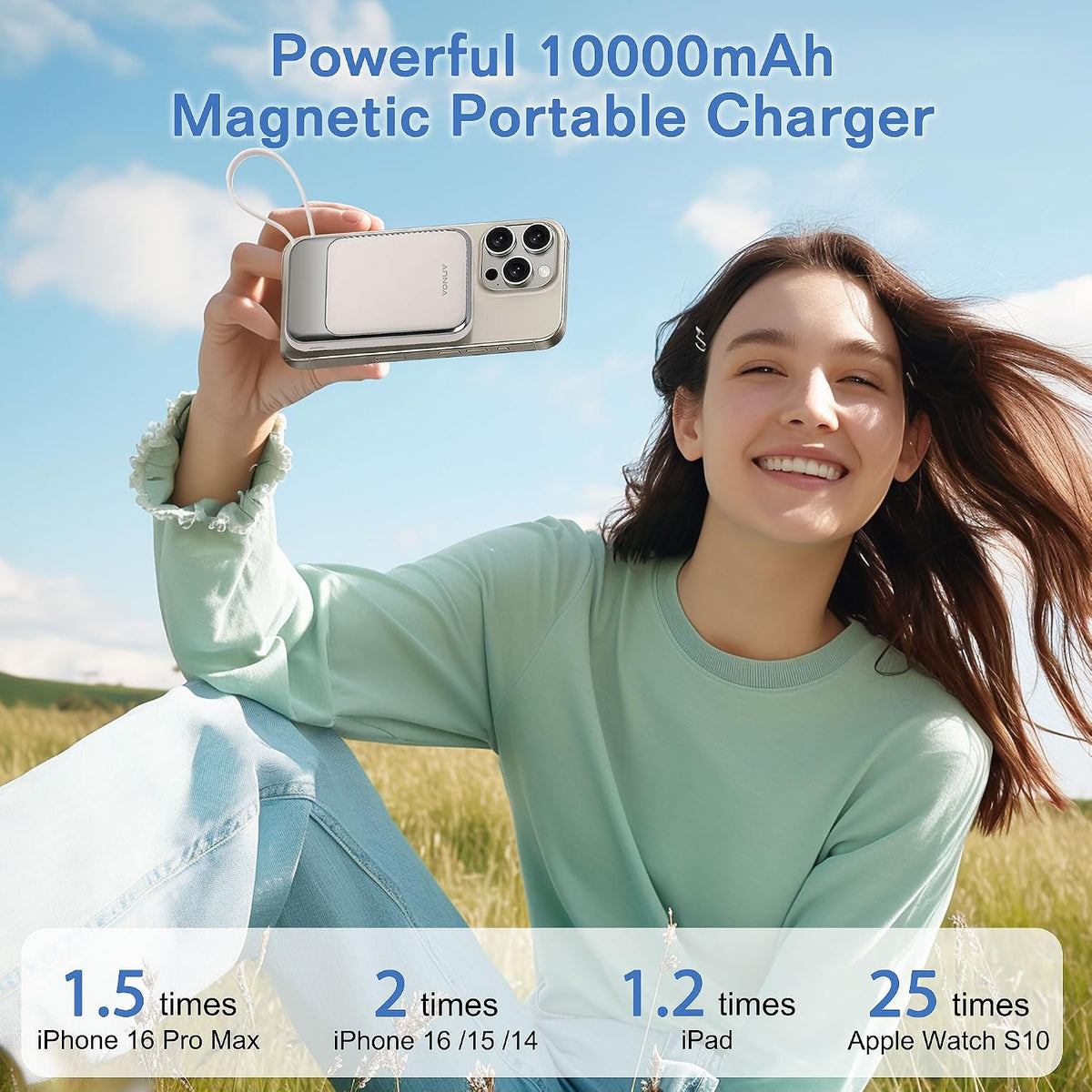 VONUV Banco de Energía Magnético de 10000mAh, Cargador Inalámbrico...