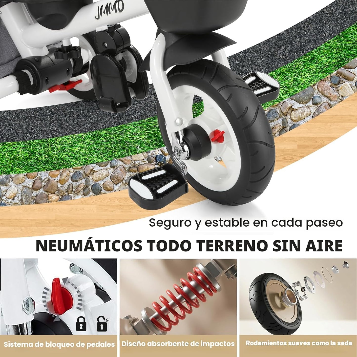 JMMD Cochecito de triciclo 7 en 1 con asa de empuje, triciclo de be...