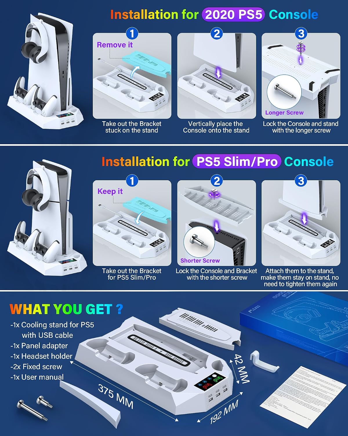 Soporte para PS5\/PS5 Slim\/PS5 Pro y estación de refrigeración con...