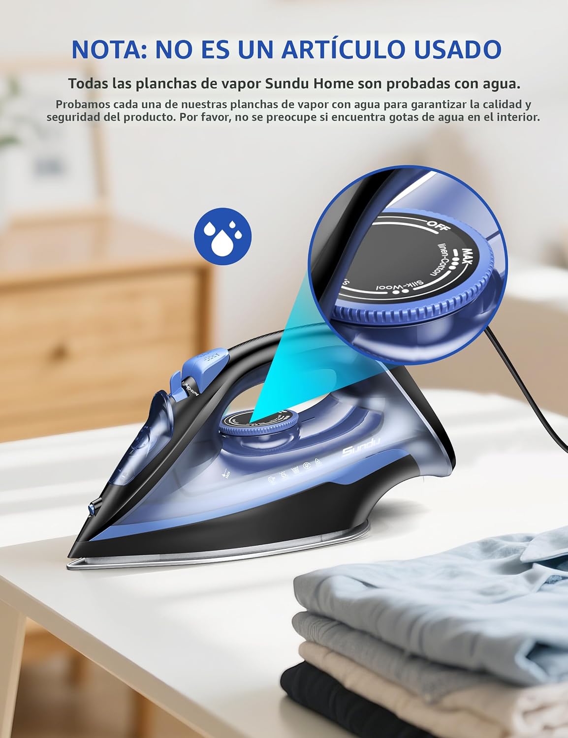 Sundu Plancha de vapor para ropa con suela recubierta de cerámica d...