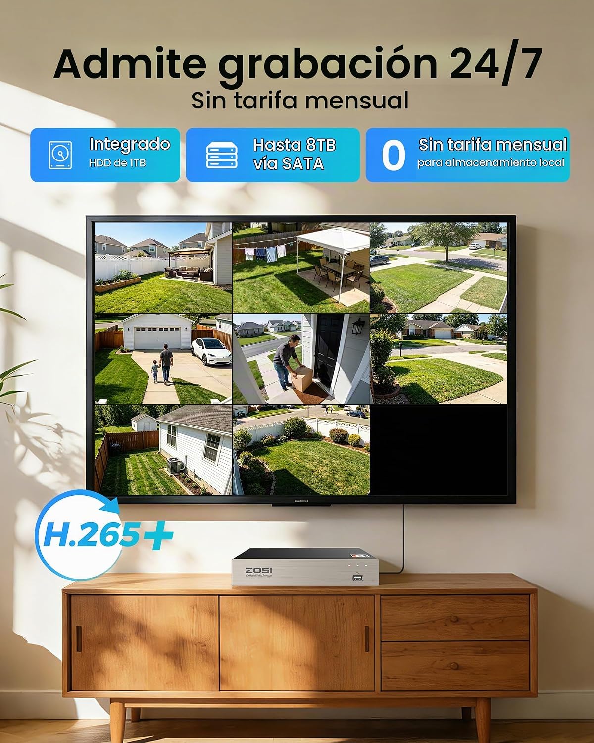 ZOSI Sistema de cámara de seguridad 3K Lite con disco duro de 1 TB,...