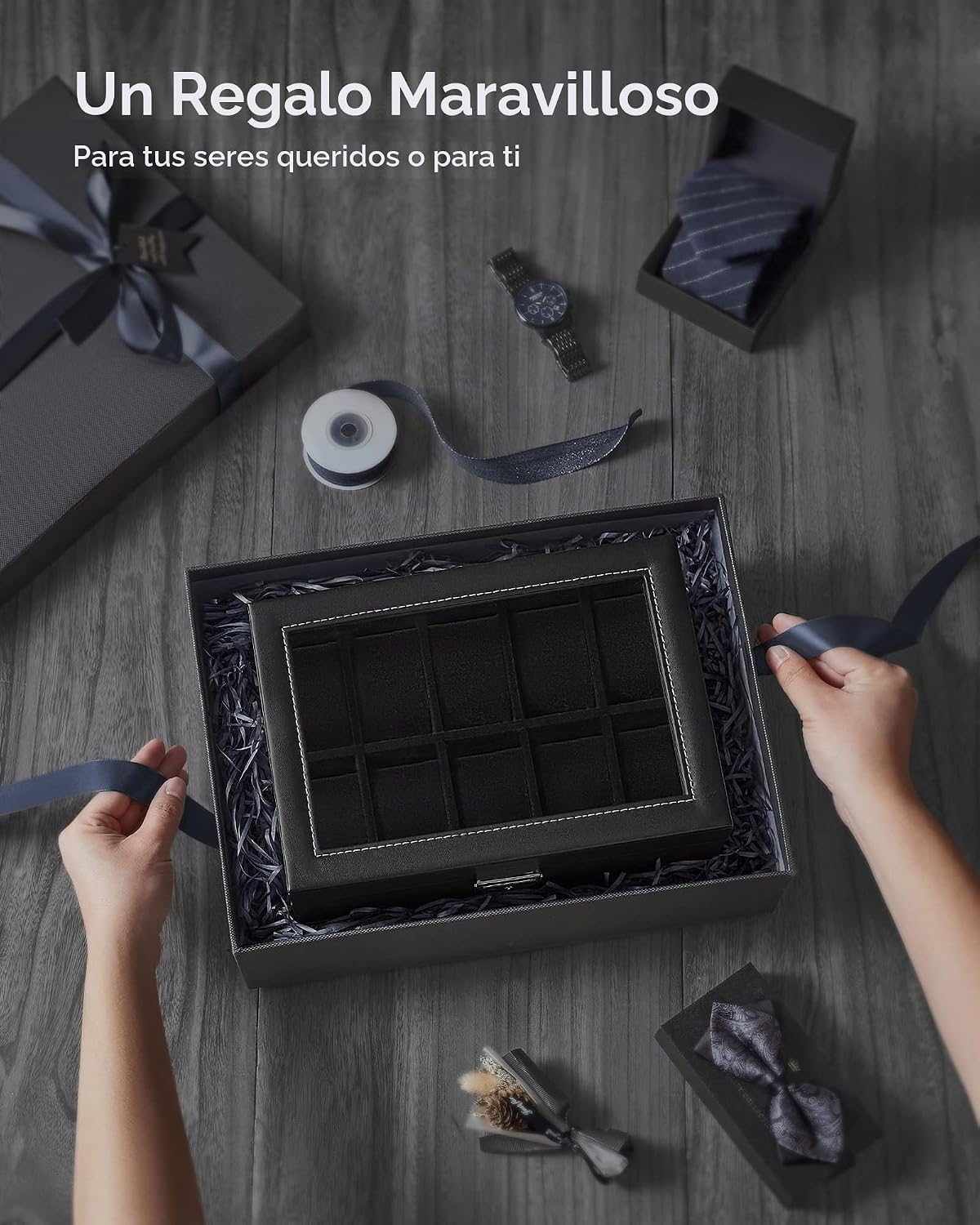 SONGMICS Caja de reloj de 20 ranuras, 2 capas, tapa de cristal, con...
