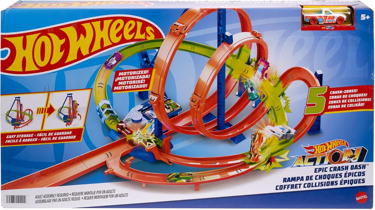 Hot Wheels Action Epic Crash Dash Track Playset y coche de juguete...