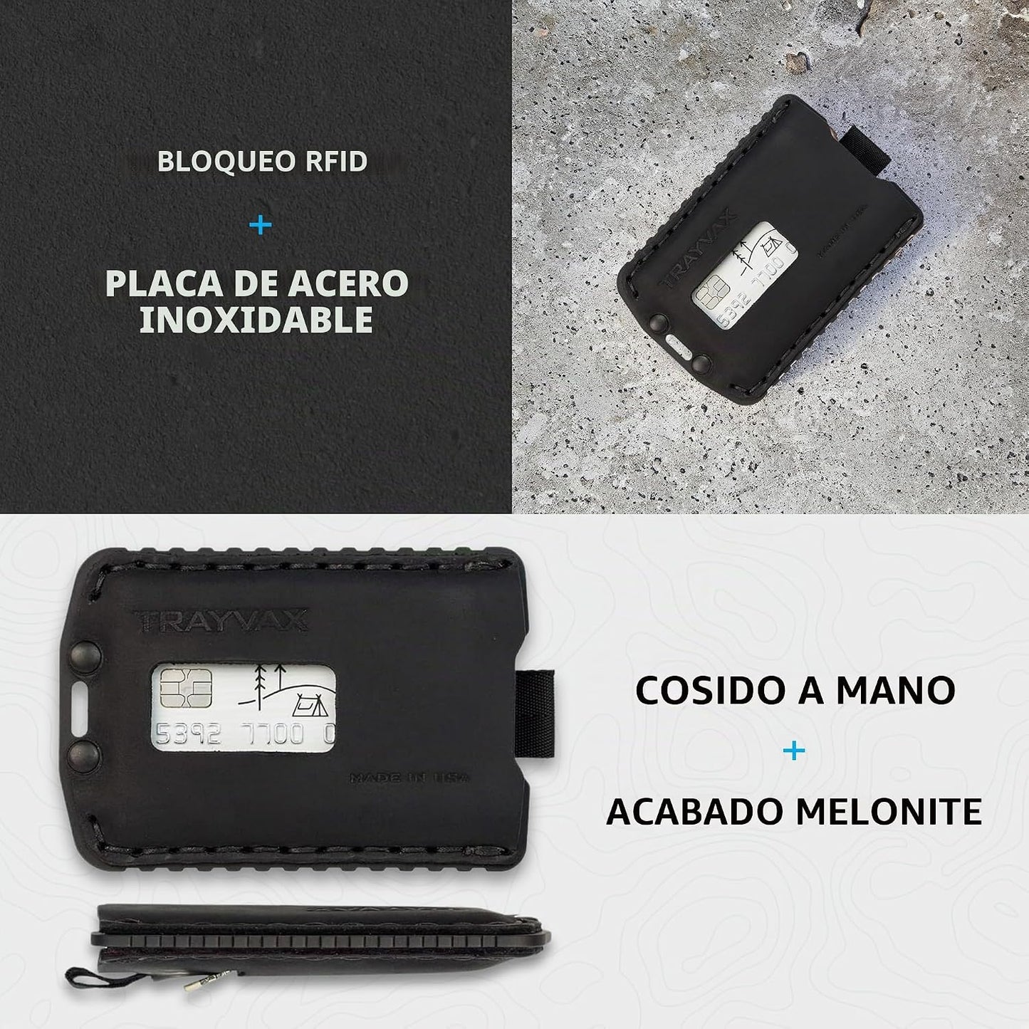 Trayvax Ascent - Cartera con bolsillo frontal RFID para dinero y ta...