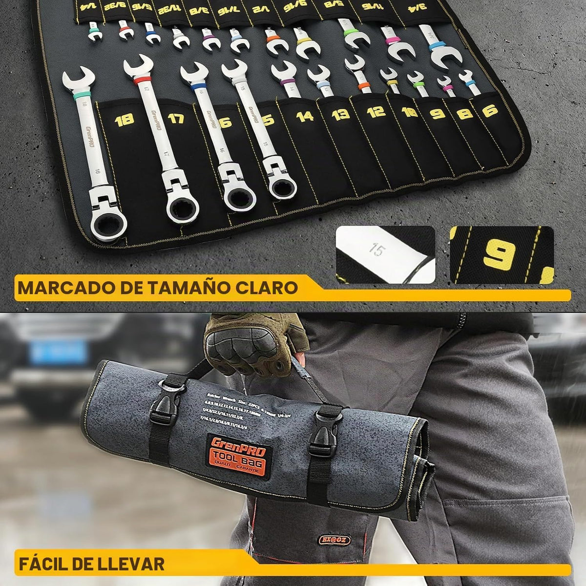 GRENPRO Juego de llaves de trinquete de cabeza flexible de 23 pieza...