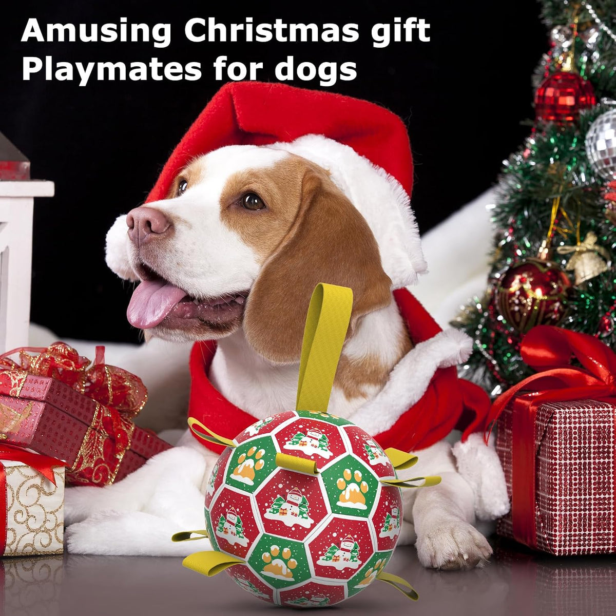QDAN Juguetes navideños para perros: pelota de fútbol para perros c...