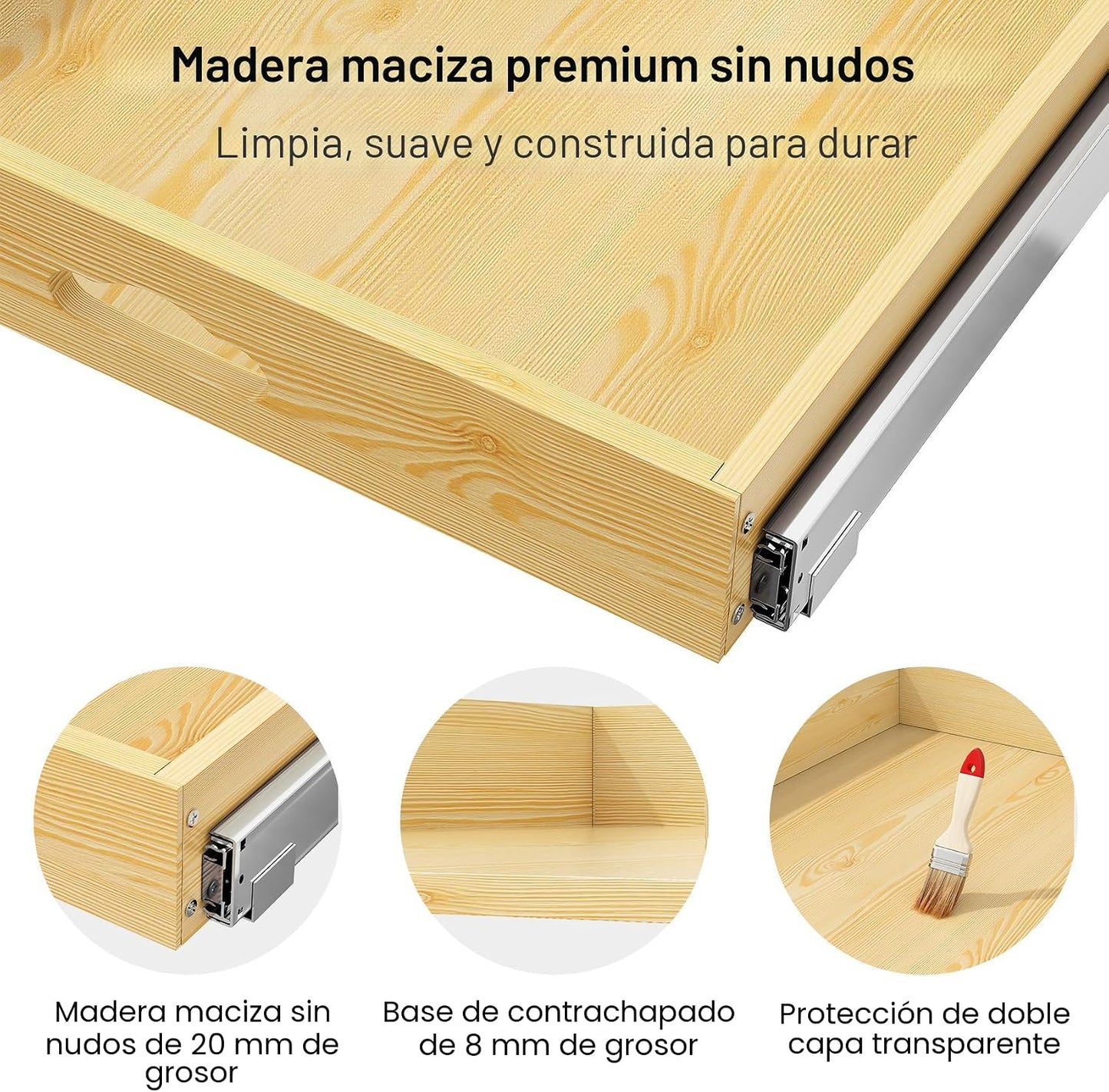 Organizador de gabinete extraíble, cajones deslizantes de madera de...