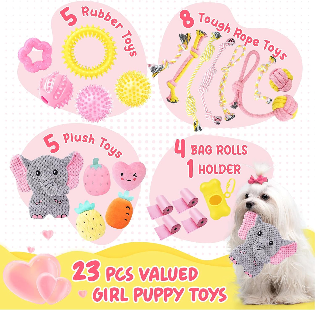XIUGOAL Juguetes rosados para cachorros para el aburrimiento, paque...