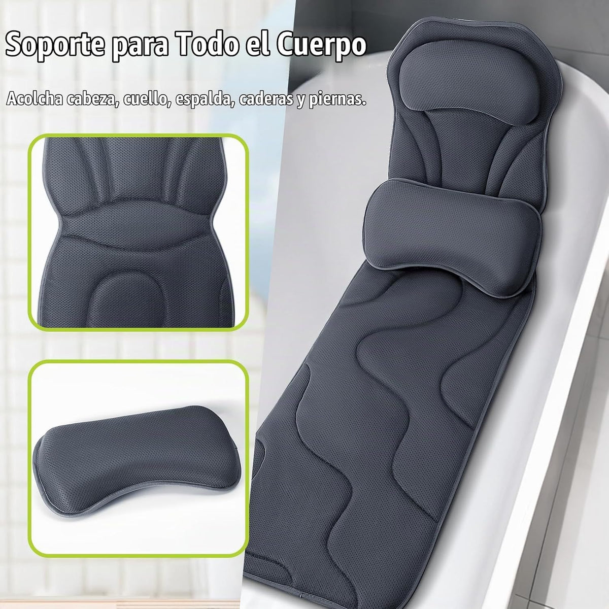 Bathland Almohada de baño de cuerpo completo para tina - Almohada d...