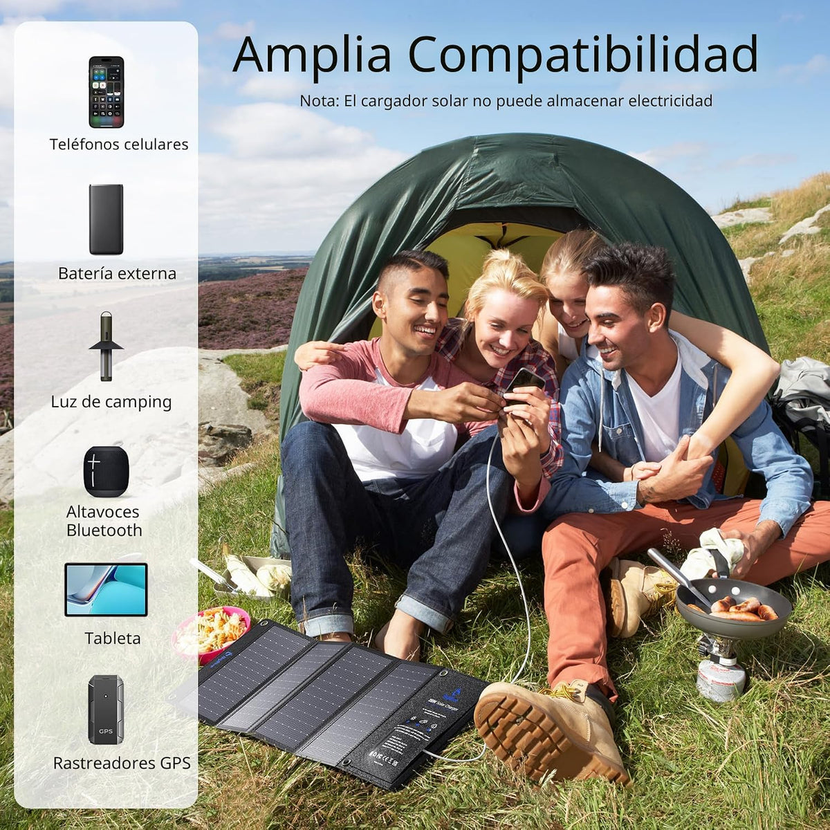 BigBlue Cargador de panel solar de 28W con USB-C dual y USB-A, carg...