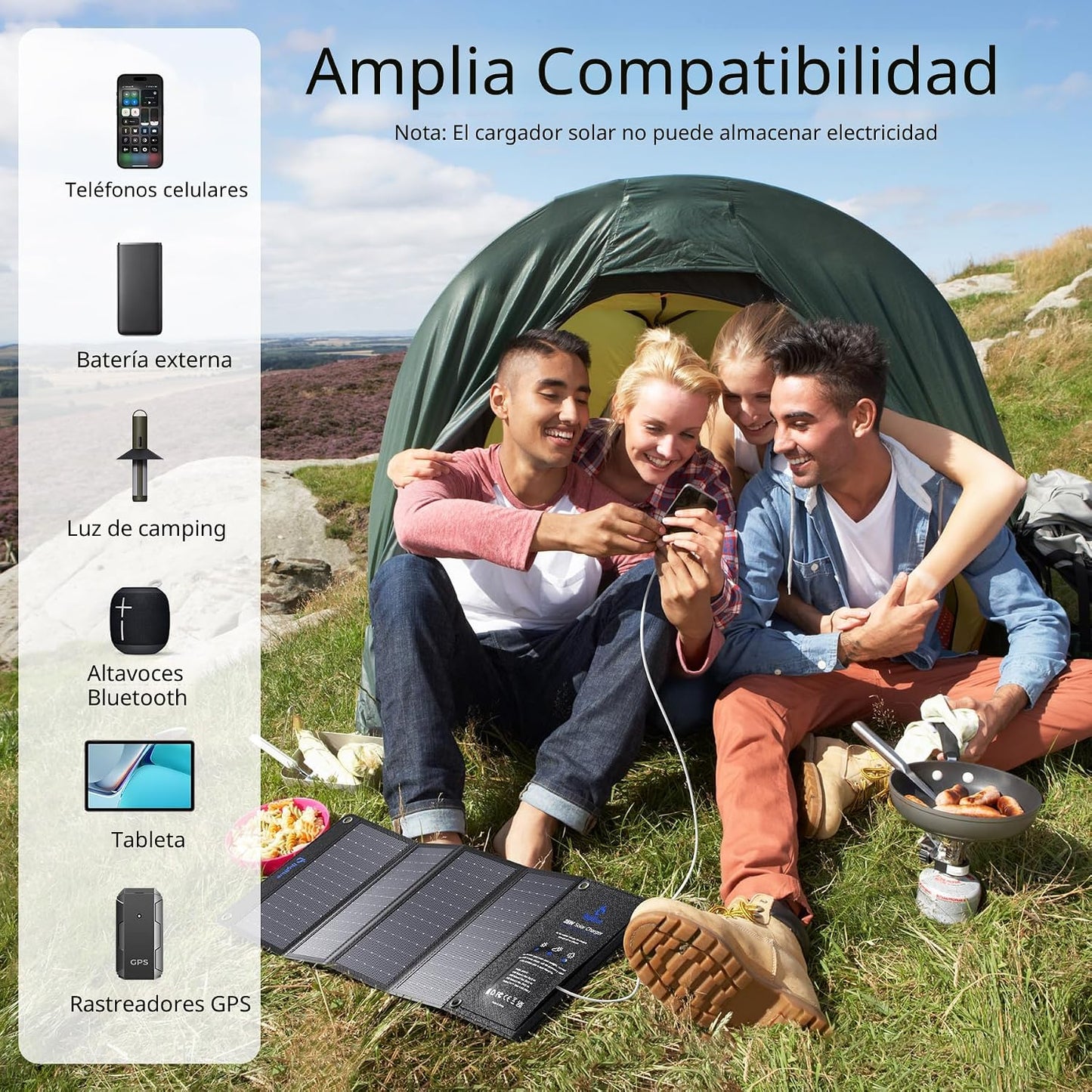 BigBlue Cargador de panel solar de 28W con USB-C dual y USB-A, carg...
