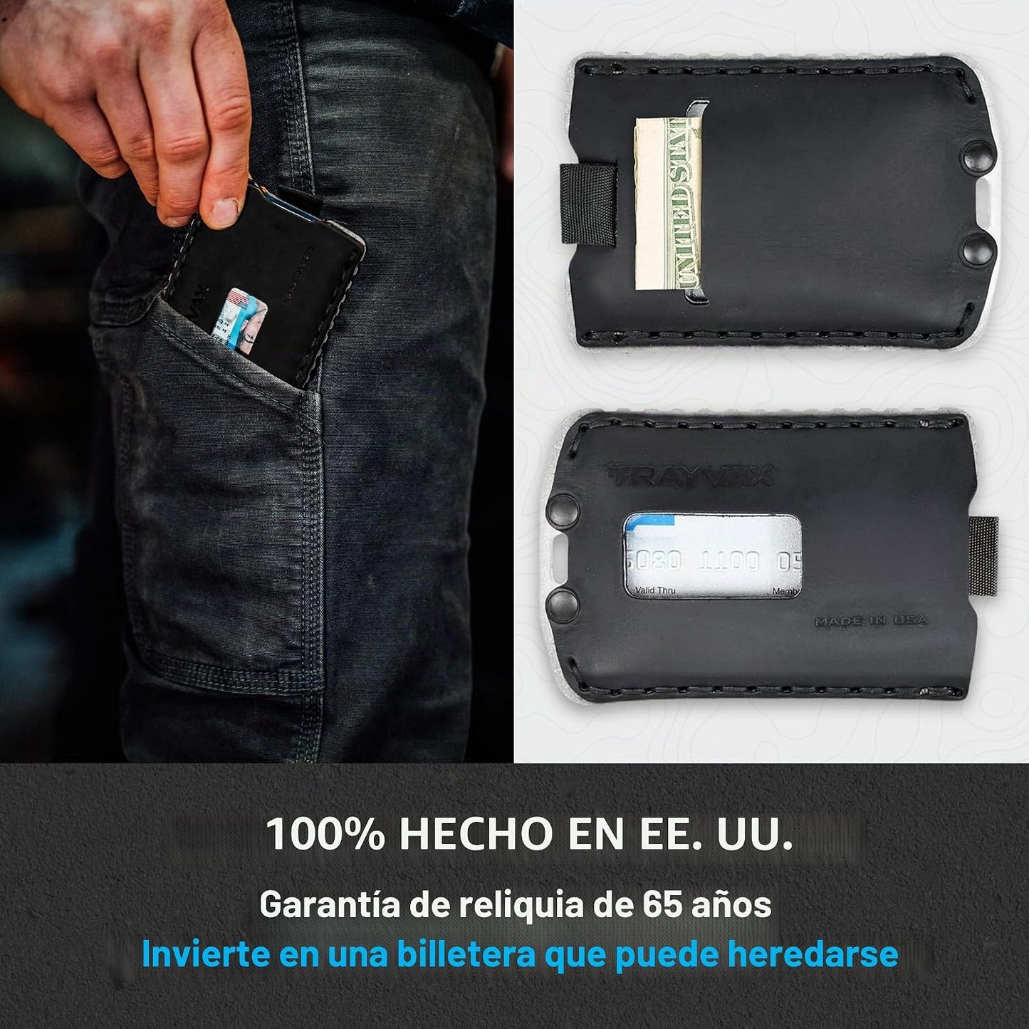 Trayvax Ascent - Cartera con bolsillo frontal RFID para dinero y ta...