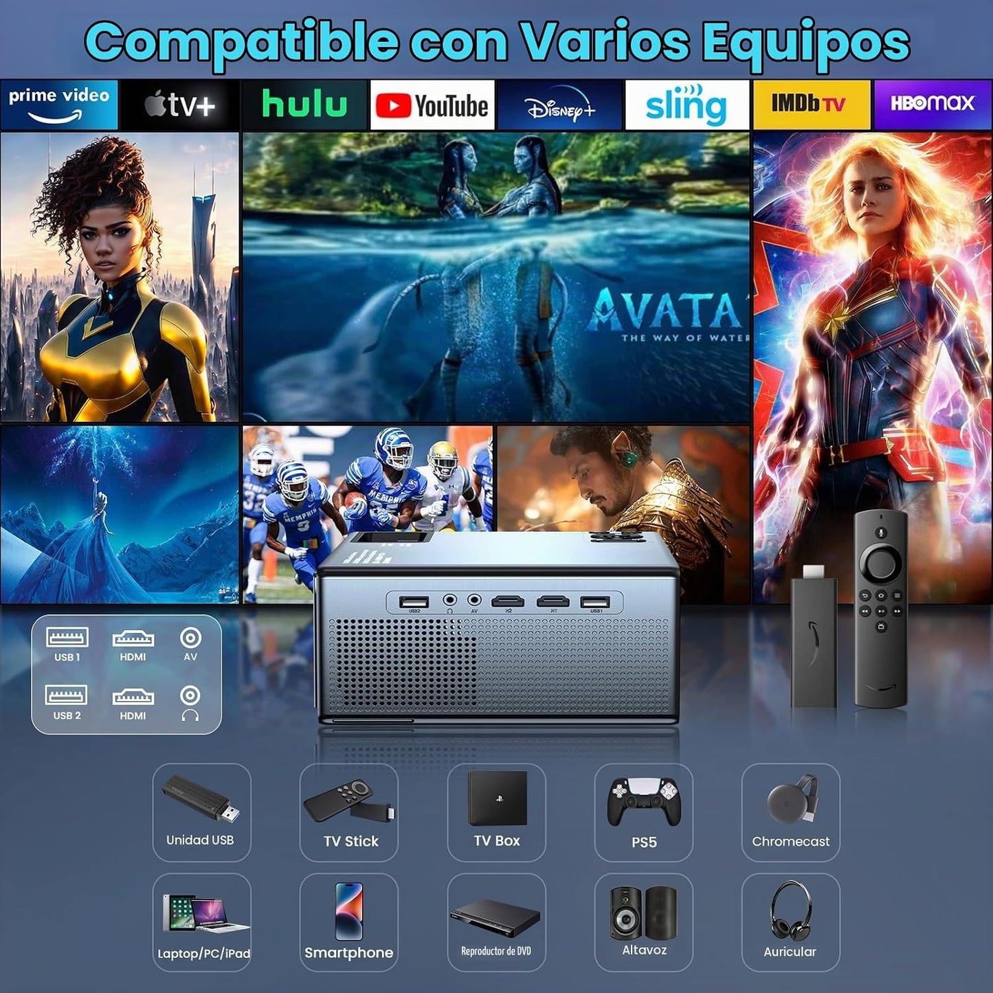 【400 ANSI de alto brillo】Proyector Bluetooth WiFi FUDONI, nativo 10...