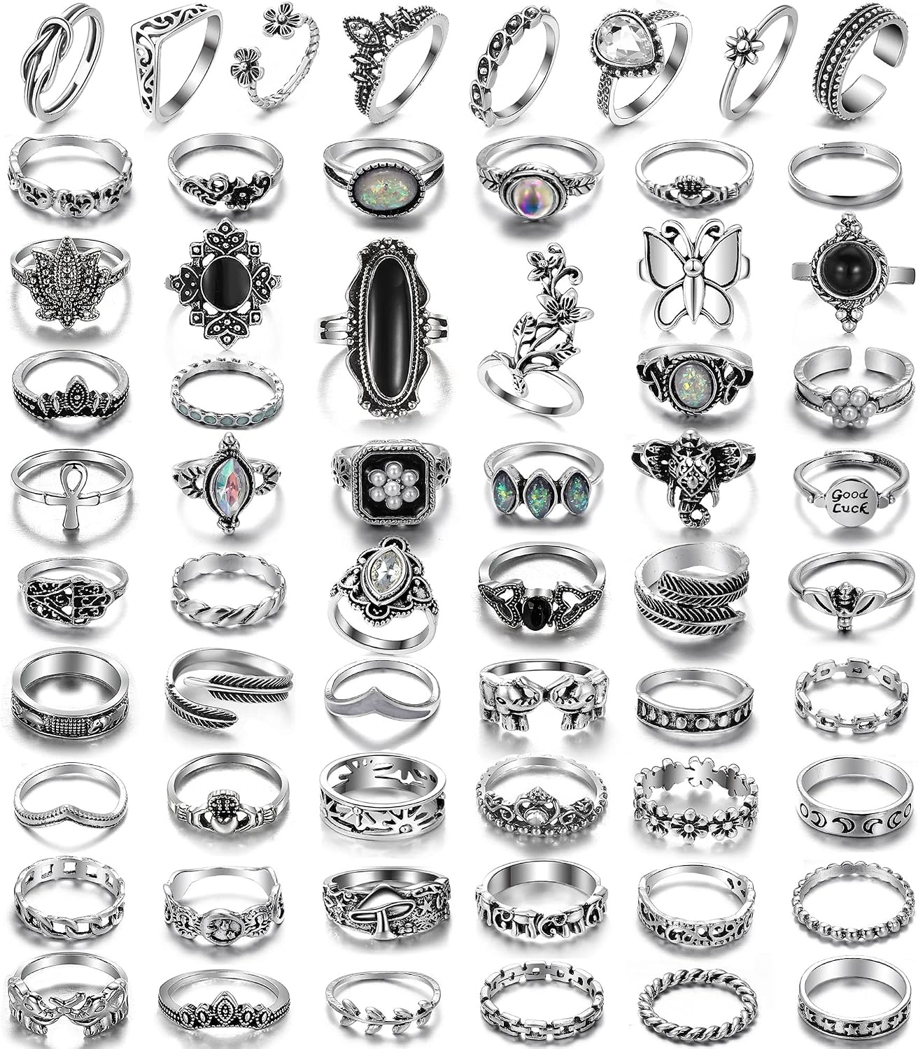 17IF Juego de anillos de nudillos plateados vintage para mujeres y...