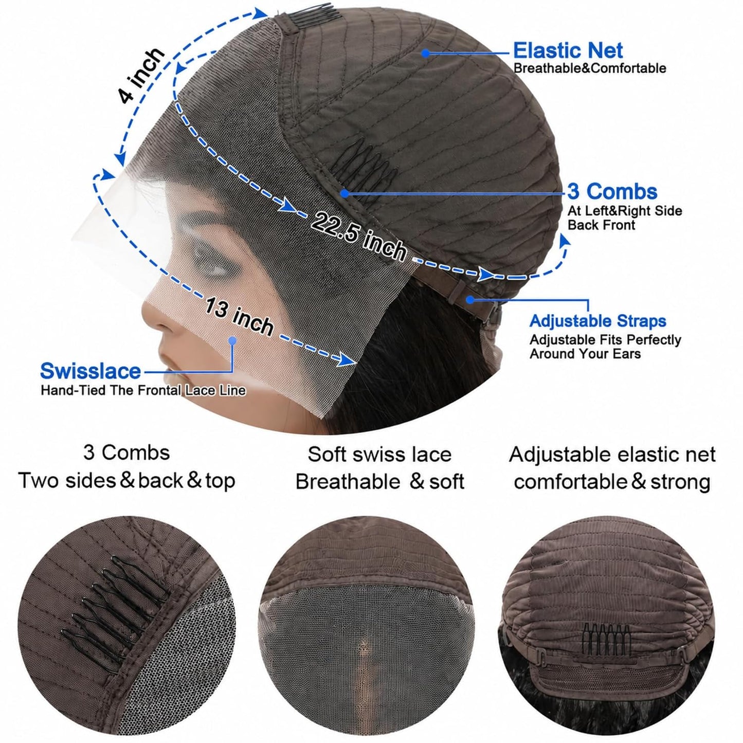 SupWig Peluca de cabello humano lacio con encaje frontal de 13 x 4...