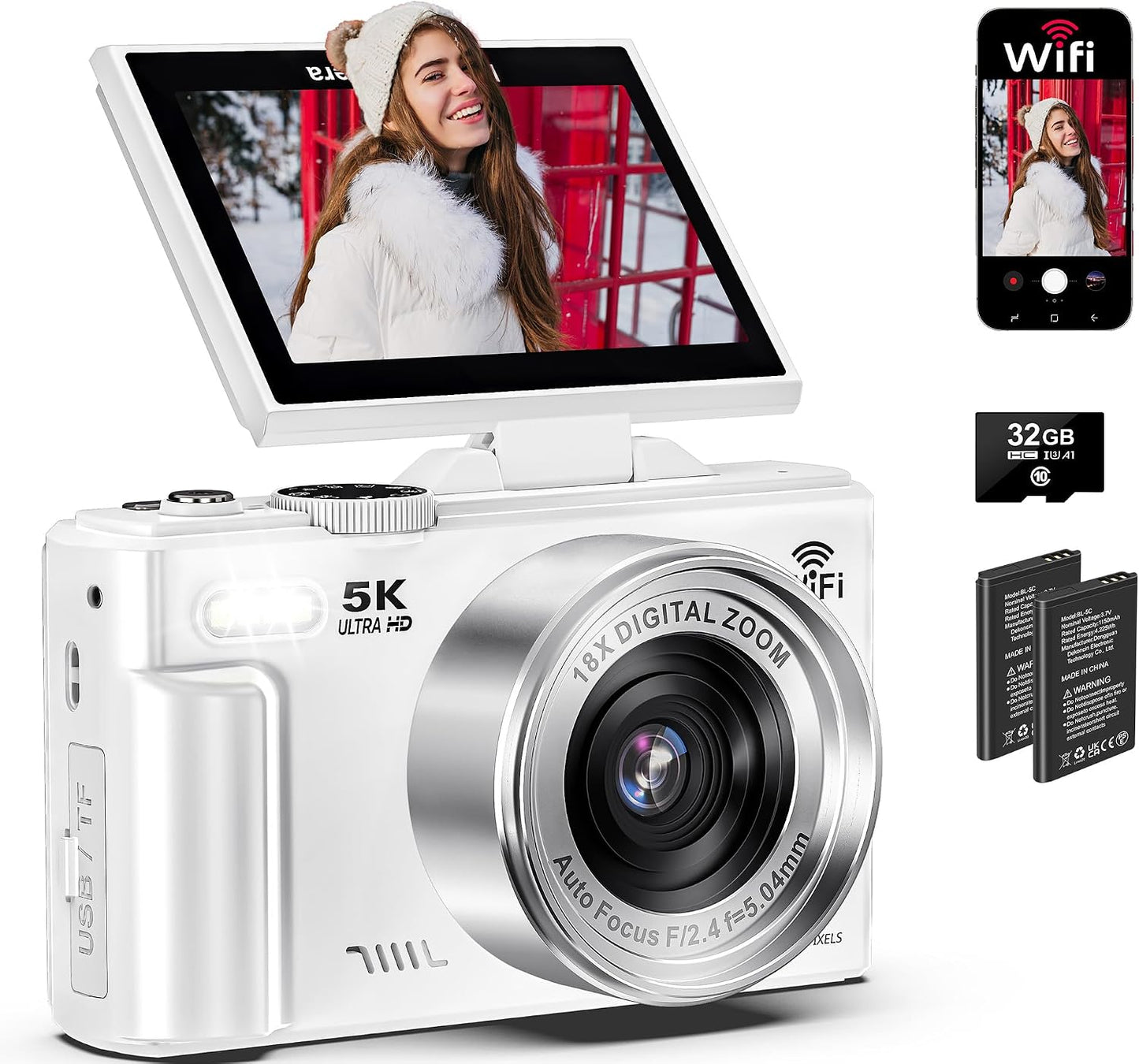 Cámara digital de 5K para fotografía - Cámara de videoblogs WiFi de...