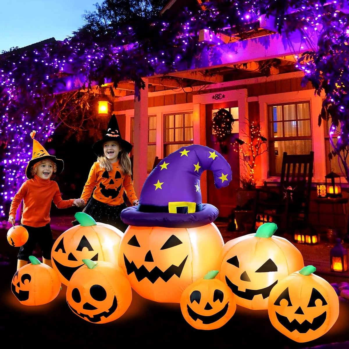 Calabaza inflable de Halloween de 8 pies de largo para decoración a...