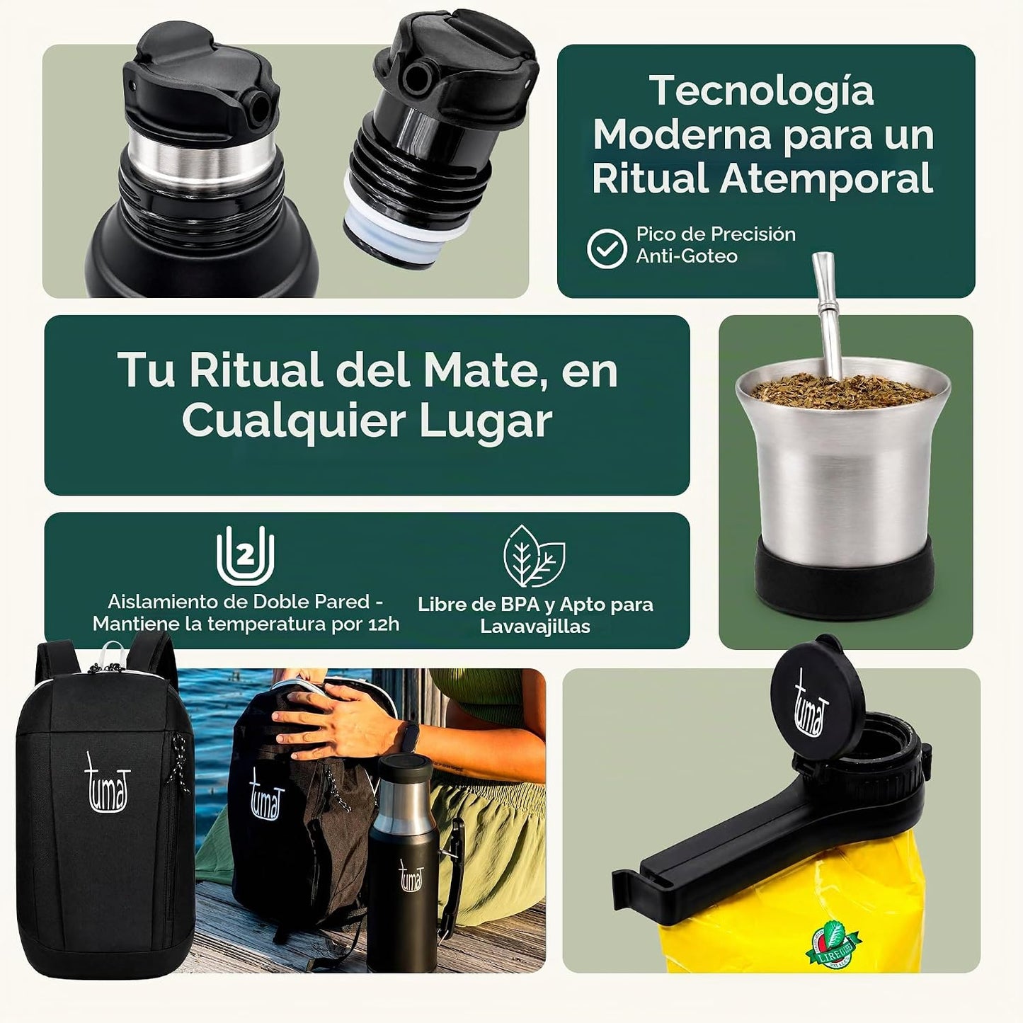 Kit completo de Yerba Mate \u2013 Termo de 1.2L con sistema mate, t...