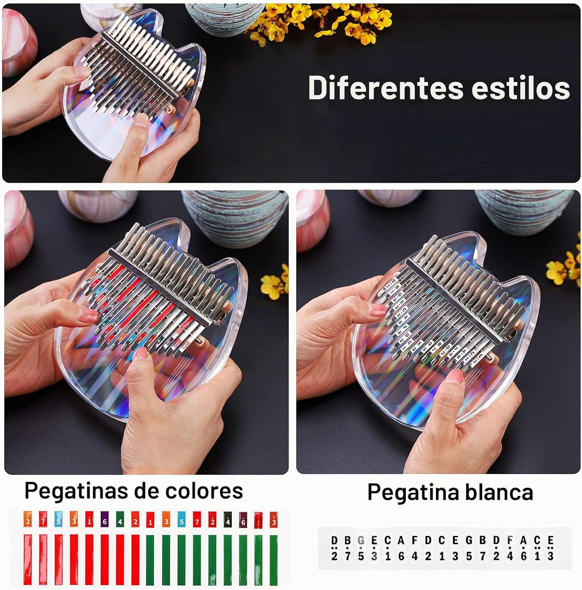 Beveetio Kalimba de Pulgar Transparente con Estuche Protector Eva,...