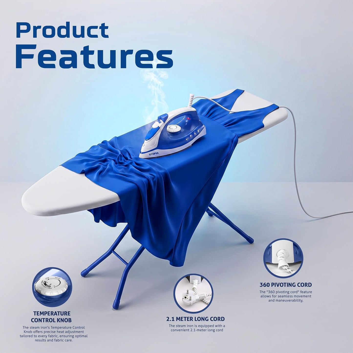 Utopia Home Plancha de vapor para ropa con suela antiadherente, pla...