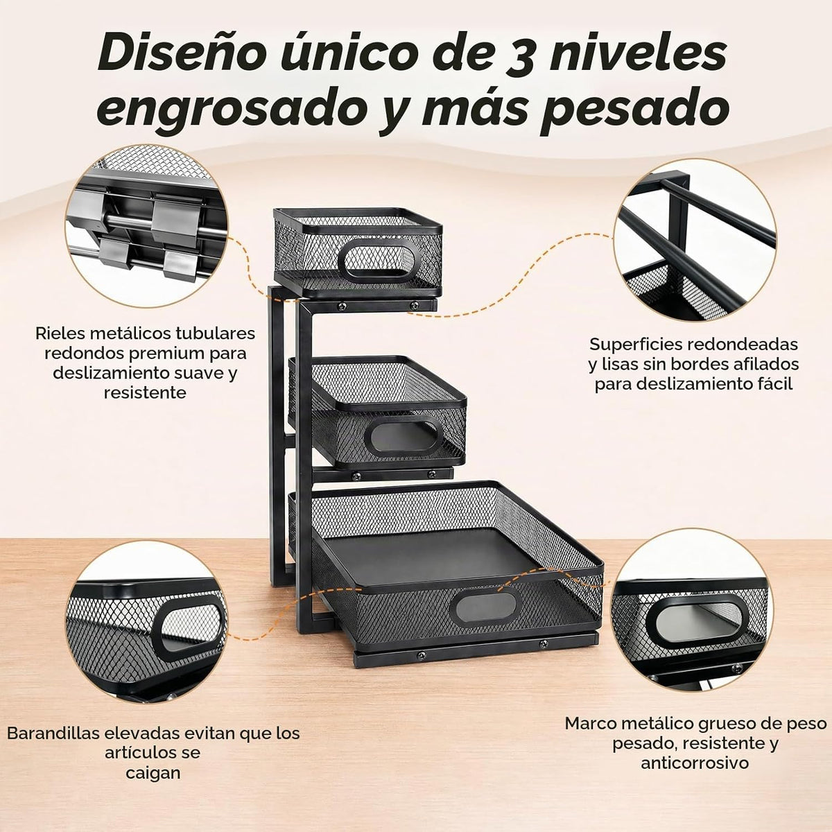 Organizador de 3 niveles para debajo del fregadero, paquete de 2 es...