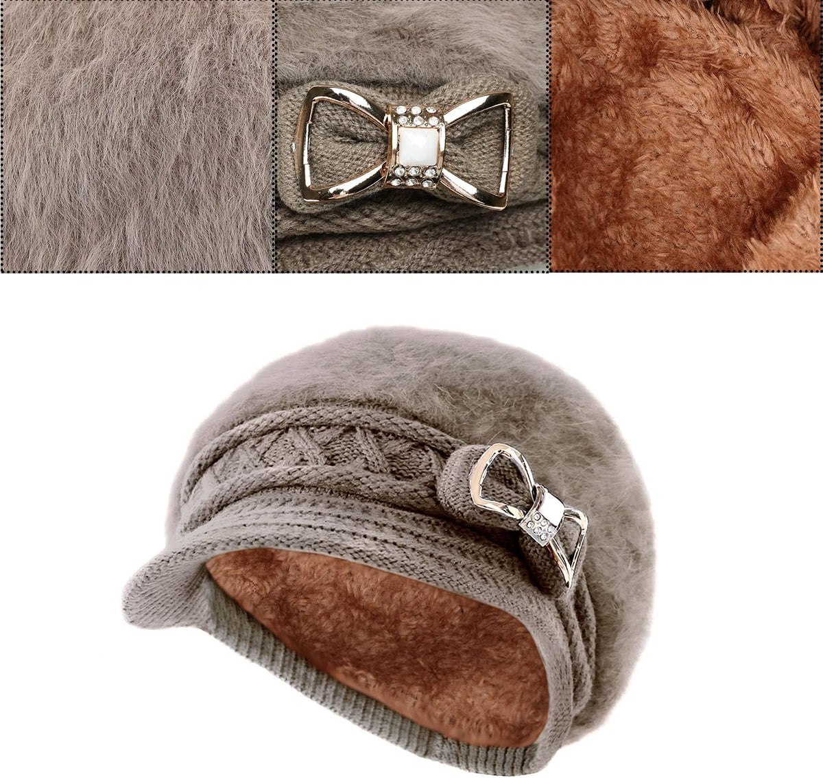 Surblue Sombrero de punto para mujer, boina, gorra de ala ancha con...