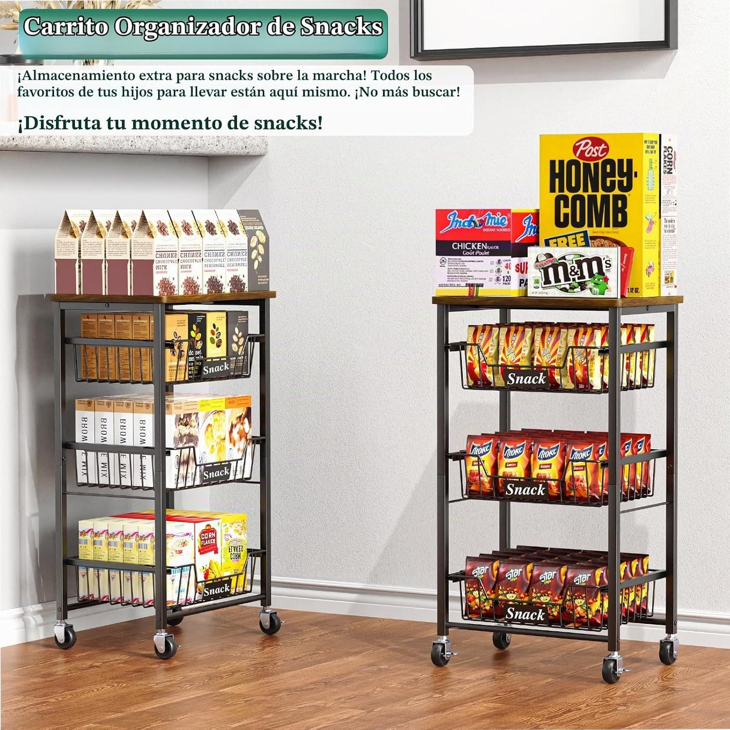 OKZEST - Carrito de almacenamiento de cocina de 4 niveles con 3 caj...