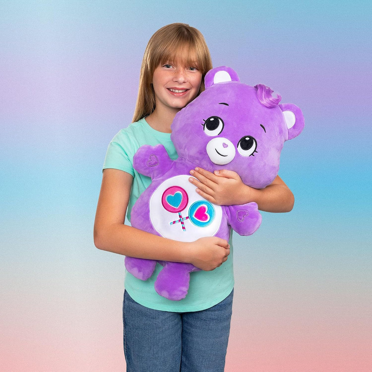 Care Bears Share Bear Peluche de 22 pulgadas, peluche morado exclus...