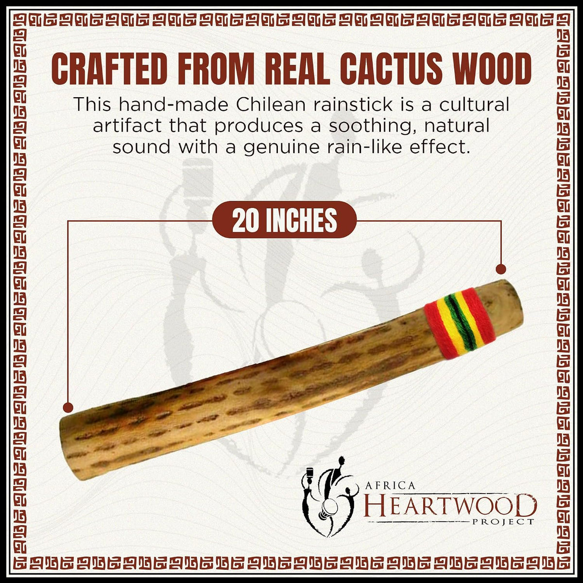 Africa Heartwood Project - Palo de lluvia de cactus de 20 pulgadas...